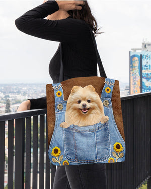 Pomeranian And Sunflower-Cloth Tote Bag