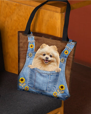 Pomeranian And Sunflower-Cloth Tote Bag