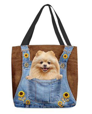 Pomeranian And Sunflower-Cloth Tote Bag