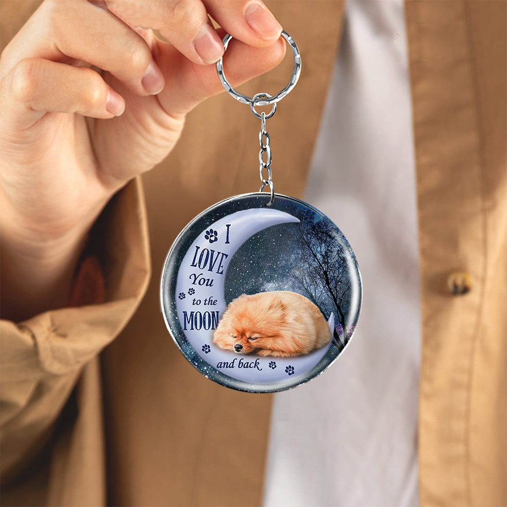 Pomeranian Moon Back-Round Resin Epoxy Metal Keychain