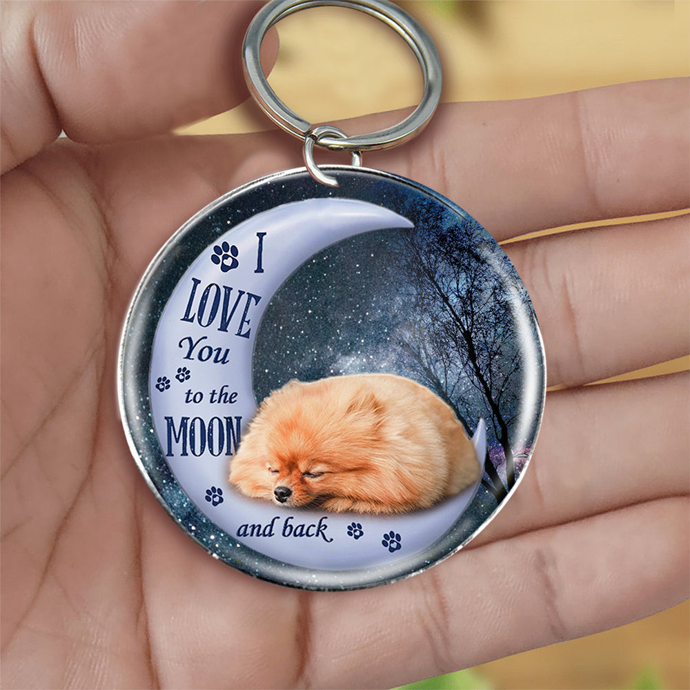 Pomeranian Moon Back-Round Resin Epoxy Metal Keychain