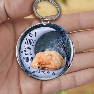 Pomeranian Moon Back-Round Resin Epoxy Metal Keychain