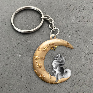 Pomeranian-Dog & Moon Flat Acrylic Keychain