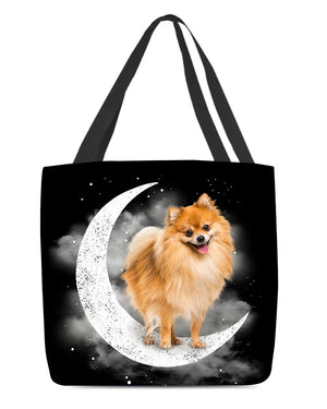 Pomeranian Sit On The Moon With Starts-Cloth Tote Bag