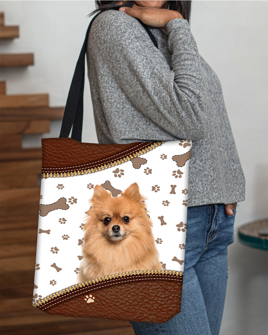 Pomeranian (2)-Zipper Texture-Cloth Tote Bag