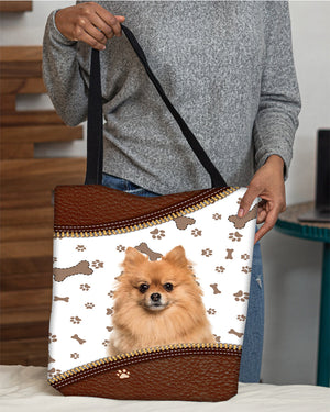 Pomeranian (2)-Zipper Texture-Cloth Tote Bag