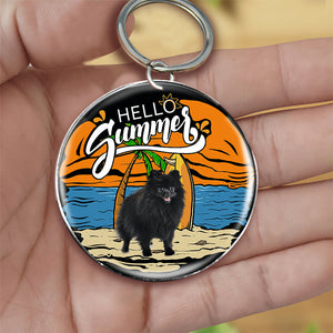 Pomeranian (3) Hello Summer-Round Resin Epoxy Metal Keychain
