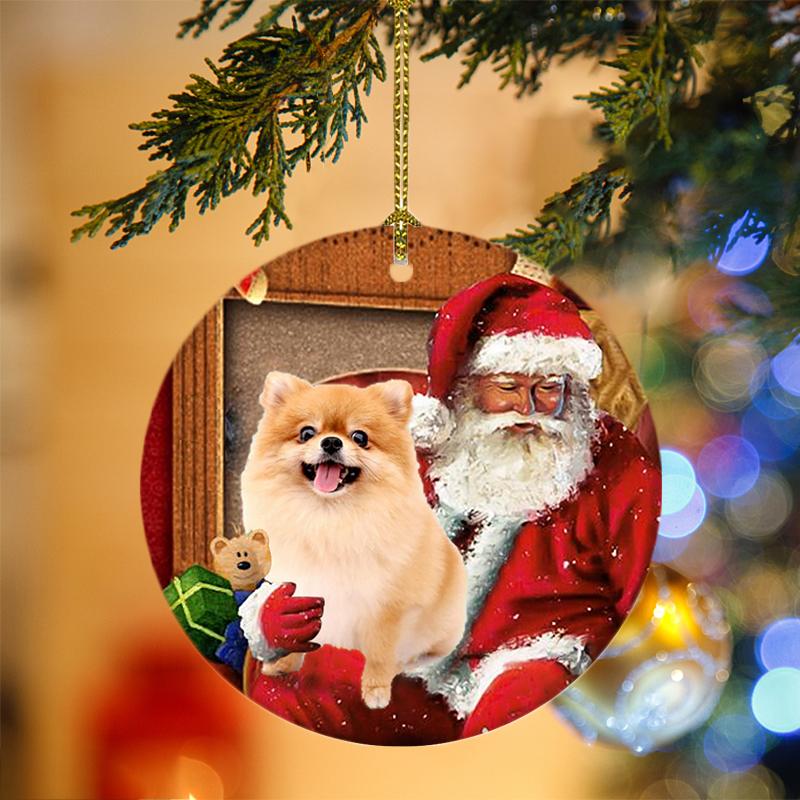 Pomeranian With Santa Christmas Ornament