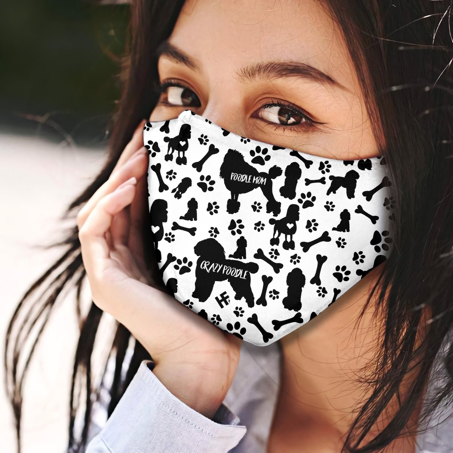 Poodle Black &amp; White Pattern EZ07 2707 Face Mask