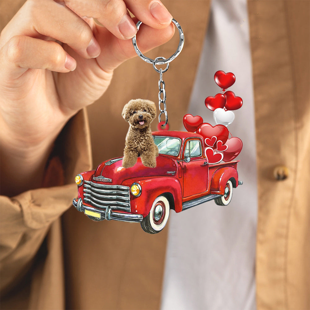 Poodle-Red Sports Car flat Acrylic Keychain