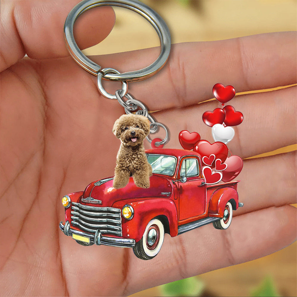 Poodle-Red Sports Car flat Acrylic Keychain