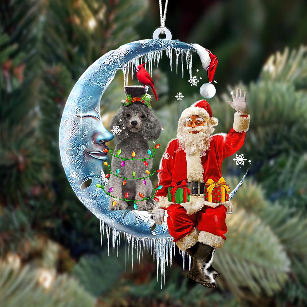 Poodle-Santa Claus And Moon Two Sided Ornament