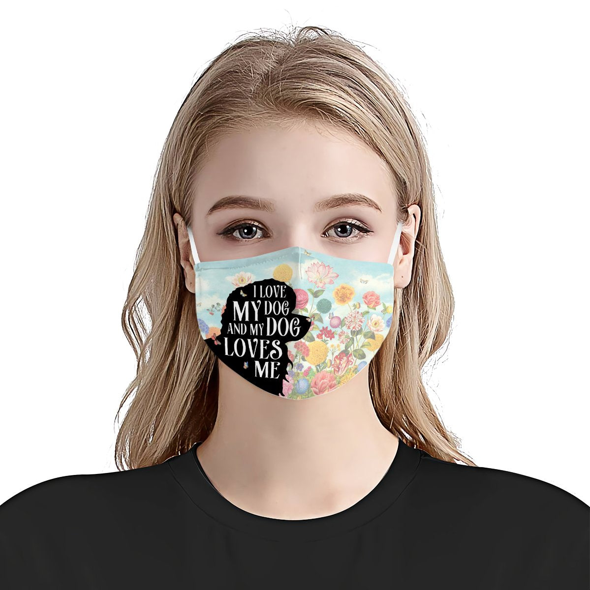 Poodle Silhouette I Love My Dog Floral EZ02 0206 Face Mask