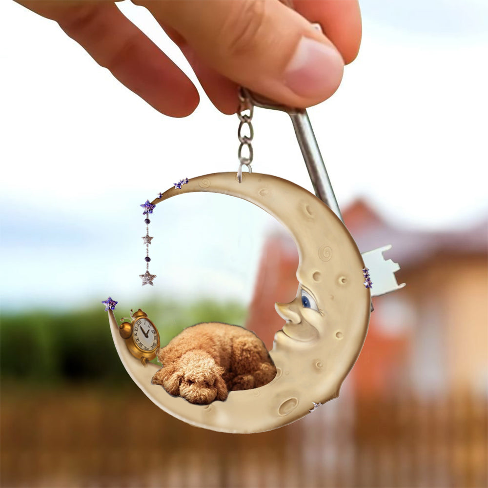 Poodle-Sleeping on the moon Keychain