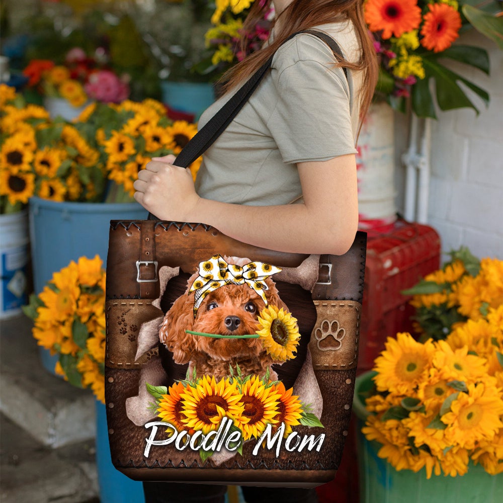 Poodle-Sunflower&Dog Mom Cloth Tote Bag