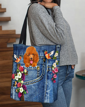 Poodle1-Cardinal & Cross Flower Cloth Tote Bag