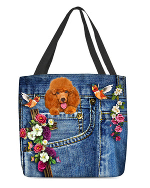 Poodle1-Cardinal & Cross Flower Cloth Tote Bag