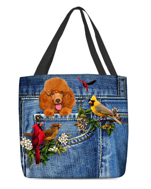 Poodle1-Cardinal & Dog Cloth Tote Bag