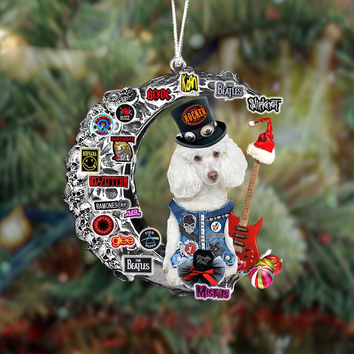 Poodle 1-Metal Rock in Christmas Two Sided Ornament