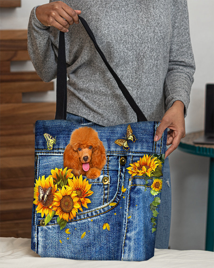 Poodle1-Sunflowers & Butterflies Cloth Tote Bag