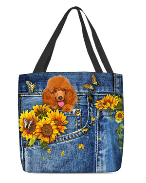 Poodle1-Sunflowers & Butterflies Cloth Tote Bag