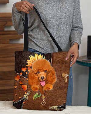 Poodle1-Sunflower&zipper Cloth Tote Bag