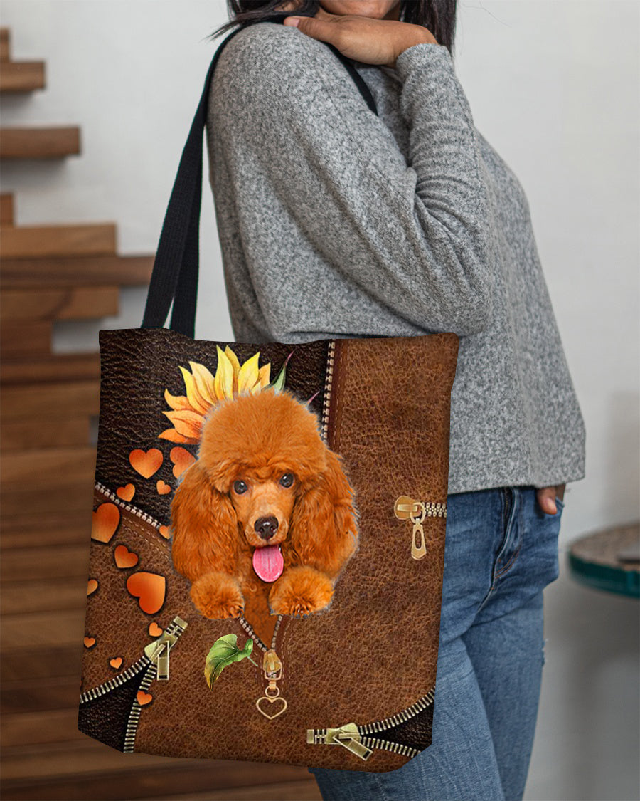 Poodle1-Sunflower&zipper Cloth Tote Bag