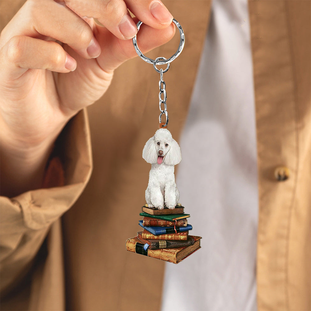 Poodle-Sit On The Book-Flat Acrylic Keychain