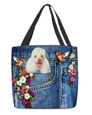 Poodle2-Cardinal & Cross Flower Cloth Tote Bag