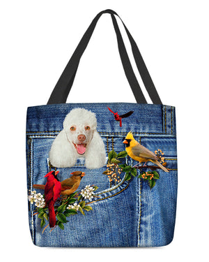 Poodle2-Cardinal & Dog Cloth Tote Bag