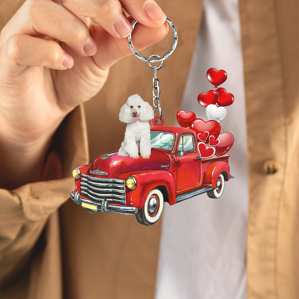 Poodle 2-Red Sports Car flat Acrylic Keychain