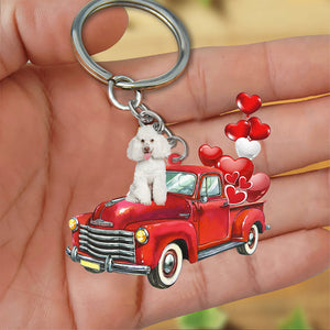 Poodle 2-Red Sports Car flat Acrylic Keychain