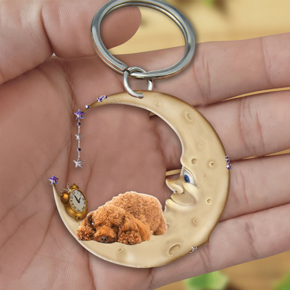 Poodle 2-Sleeping on the moon Keychain