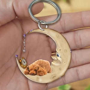 Poodle 2-Sleeping on the moon Keychain