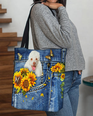 Poodle2-Sunflowers & Butterflies Cloth Tote Bag