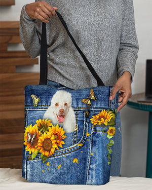 Poodle2-Sunflowers & Butterflies Cloth Tote Bag