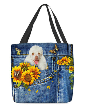 Poodle2-Sunflowers & Butterflies Cloth Tote Bag