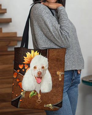 Poodle2-Sunflower&zipper Cloth Tote Bag