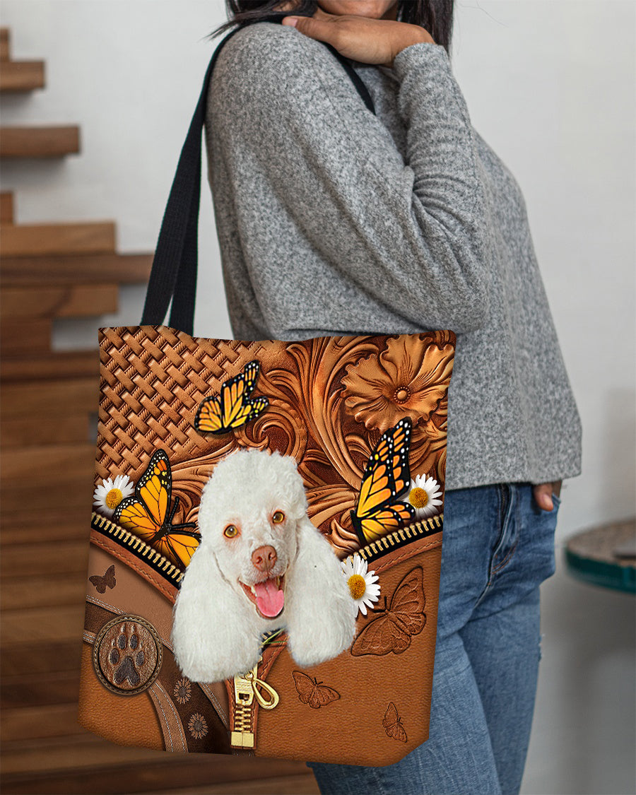 Poodle2 Butterfly Daisy Cloth Tote Bag