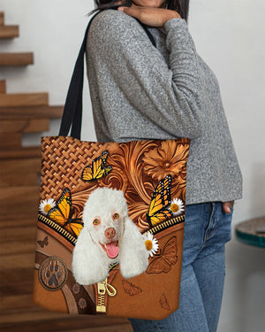 Poodle2 Butterfly Daisy Cloth Tote Bag