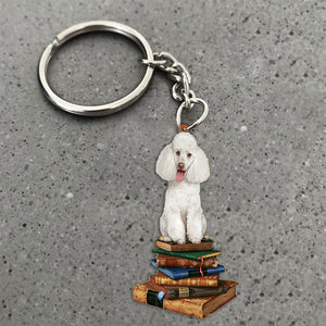 Poodle-Sit On The Book-Flat Acrylic Keychain