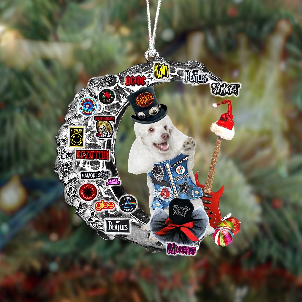 Poodle 3-Metal Rock in Christmas Two Sided Ornament