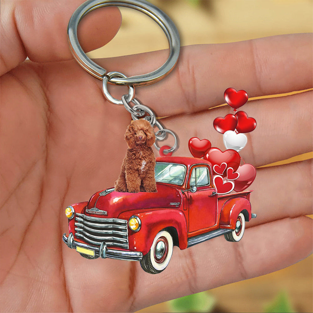 Poodle 3-Red Sports Car flat Acrylic Keychain