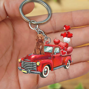 Poodle 3-Red Sports Car flat Acrylic Keychain