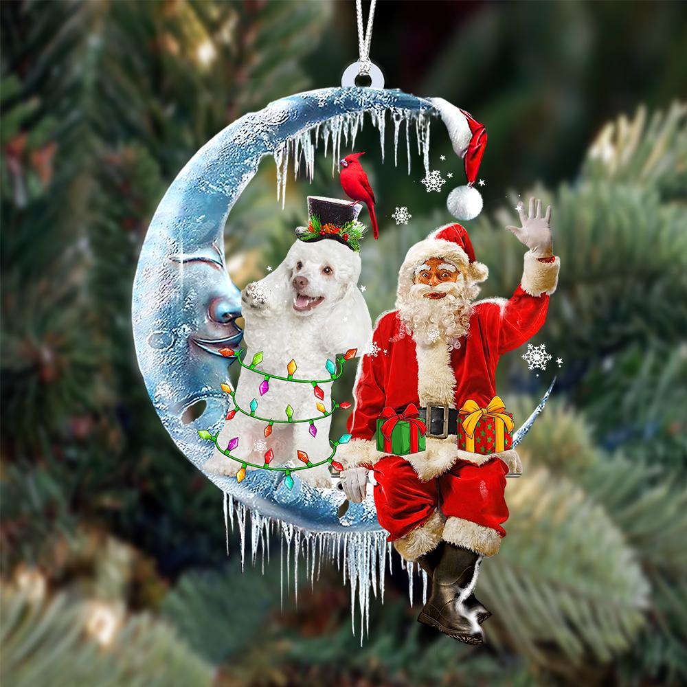 Poodle 3-Santa Claus And Moon Two Sided Ornament