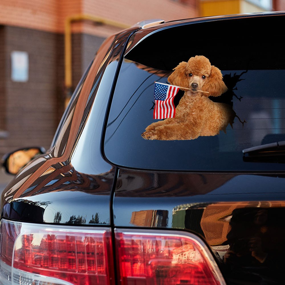 Poodle And American Flag Independent Day Car Sticker Decal