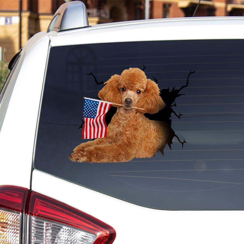 Poodle And American Flag Independent Day Car Sticker Decal