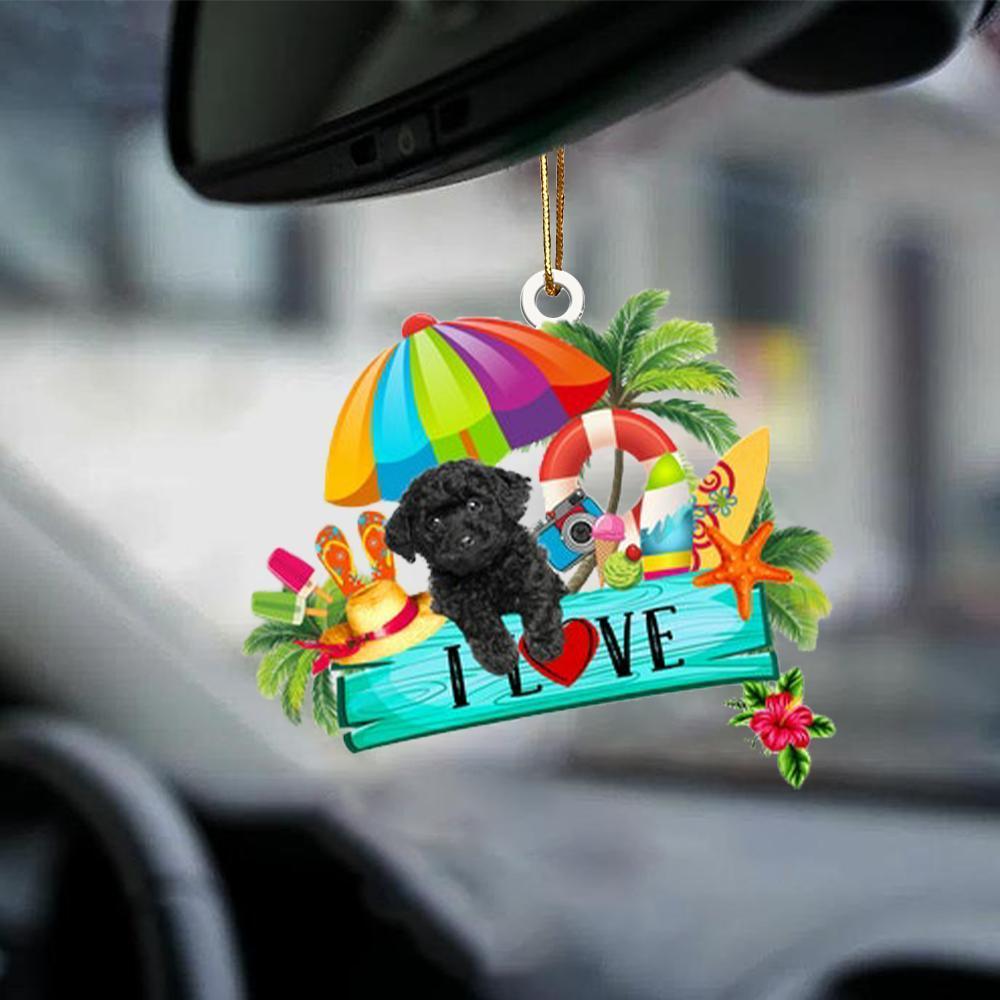 Poodle Black-I Love Summer-Two Sided Ornament