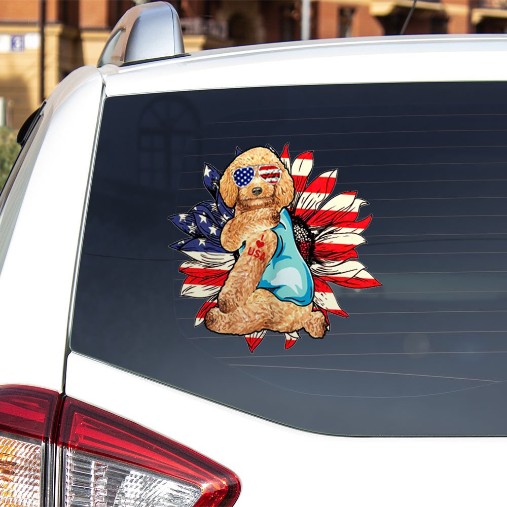 Poodle Dog Happy Independence Day Car Sticker