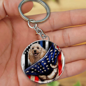 Poodle-Inside American Flag Independence Day Round Resin Epoxy Metal Keychain